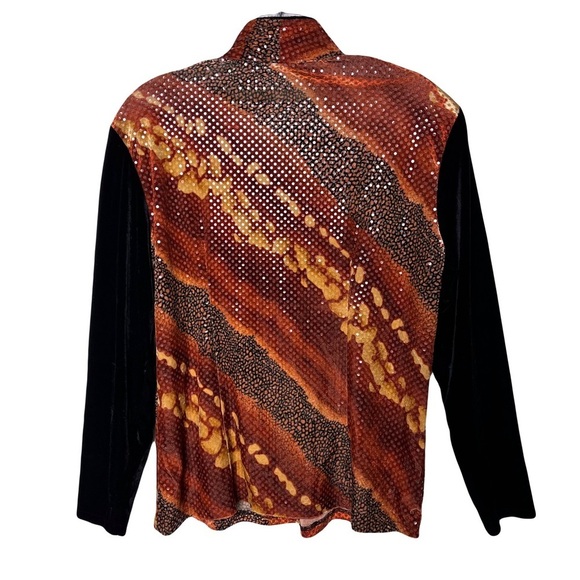 Multicolored Animal Print Sequin Velvet Quarter Zip Top, Medium - Picture 2 of 6